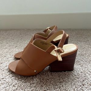 Talbots Cognac Leather Crossover Wedge/Block Heels